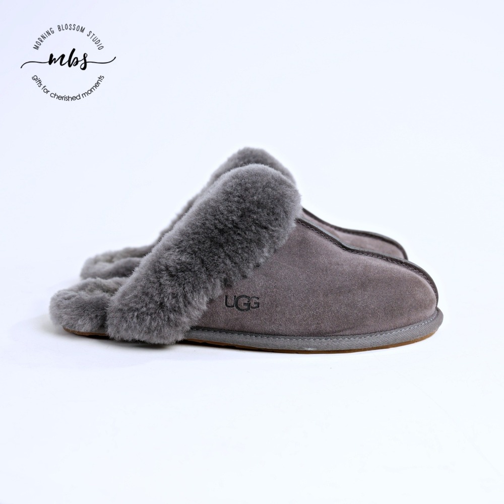 UGG Coquette Suede Round Toe Casual Cozy Slide Slippers Grey Women 7.5*